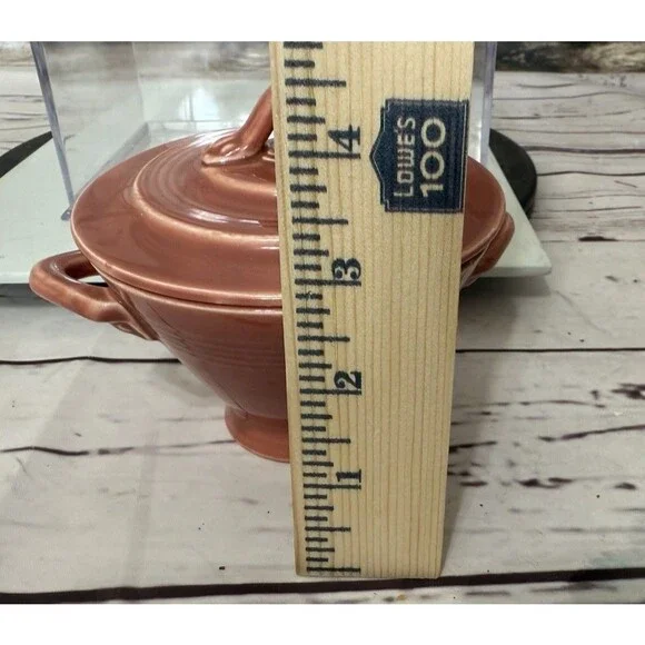 Art Deco Homer Laughlin China Harlequin Shrimp Pink Covered Sugar Bowl - Picture 10 of 10